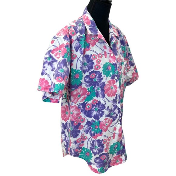 VINTAGE 90s Floral Short Sleeve Blouse - Picture 4 of 7